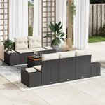 vidaXL Ensemble de 6 Canapés de Jardin avec Coussins Noir Poly Rattan Acacia
