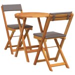 vidaXL Ensemble Bistro Pliable 3 Pièces avec Coussins en Bois Massif Acacia