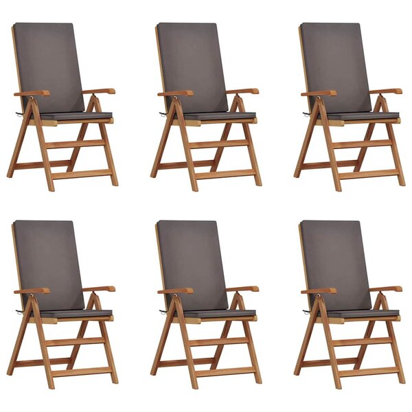 vidaXL Chaises de jardin inclinables avec coussins  ensemble de 6 en bois de teck massif.