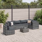 vidaXL Salon de jardin 7 Pièces avec coussins Gris Résine tressée