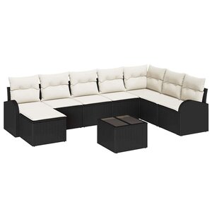 vidaXL Ensemble de canapé de jardin avec coussin 9 Pièces Noir Poly rotin