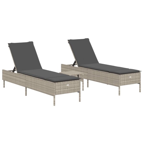 vidaXL Ensemble de chaises longues avec coussins 3Pièces gris clair rotin