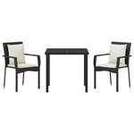 vidaXL Set de Salle à Manger de Jardin 3 Pièces avec Coussins Noir Poly Rattan