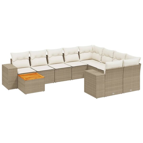 vidaXL Salon de jardin avec coussins 10 Pièces beige résine tressée