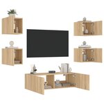 vidaXL Meuble TV muraux 5 Pièces avec lumières LED chêne sonoma