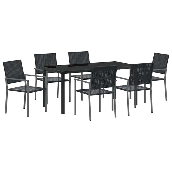 vidaXL Ensemble de salle à manger pour jardin 7 Pièces Noir Poly rotin