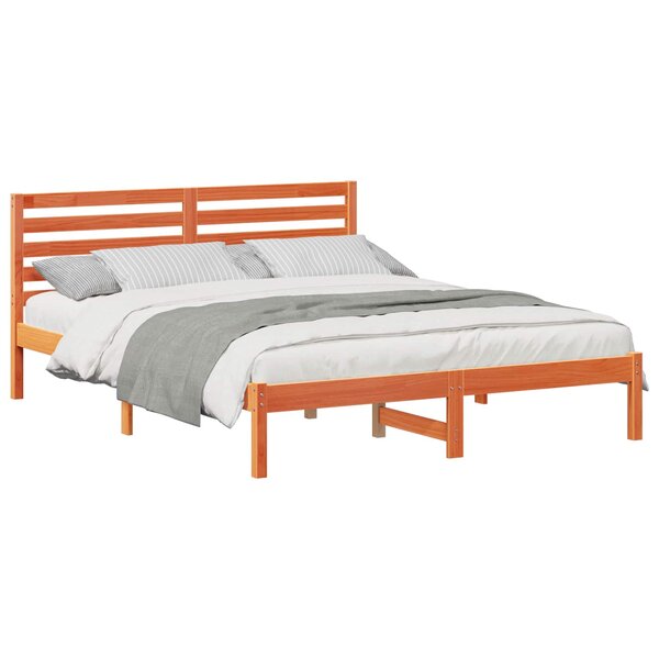 vidaXL Cadre de lit avec tête de lit Brun cire 160 x 200 cm Pin massif