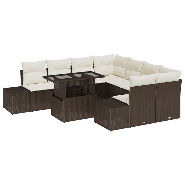 vidaXL Set de canapé de jardin 9 pièces avec coussins marron en poly rattan