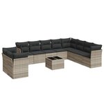vidaXL Salon de jardin 11 Pièces avec coussins gris clair résine tressée