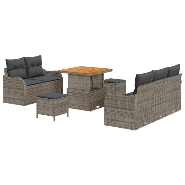vidaXL Ensemble de canapé de jardin 8 pièces avec coussins en poly rattan gris et acacia
