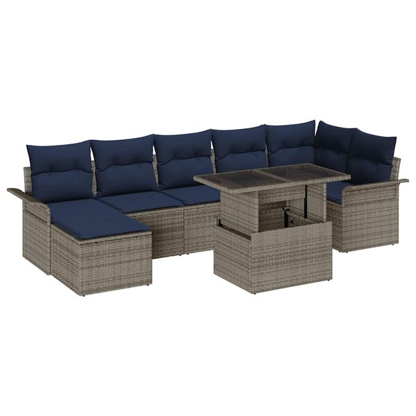 vidaXL Ensemble de canapé de jardin avec coussin 8 Pièces Gris polyrotin
