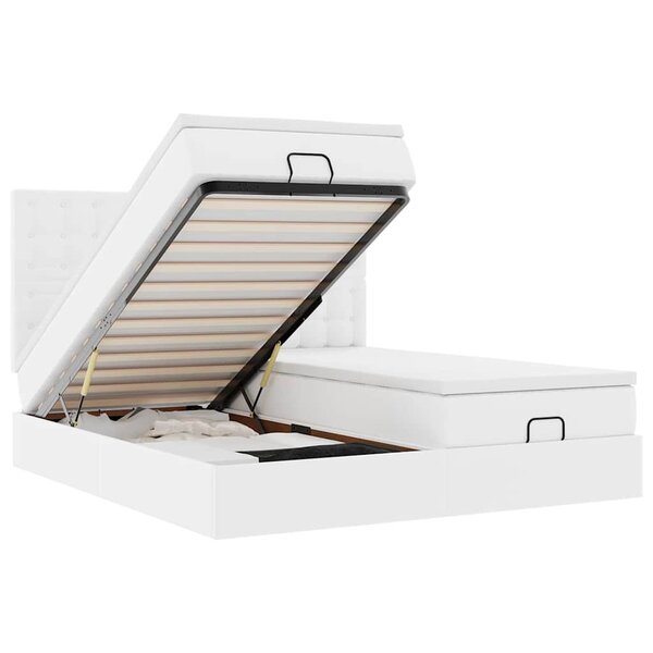vidaXL Lit ottoman avec matelas & LED blanc pur 160x200cm similicuir