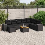 vidaXL Salon de jardin 9 Pièces avec coussins noir résine tressée