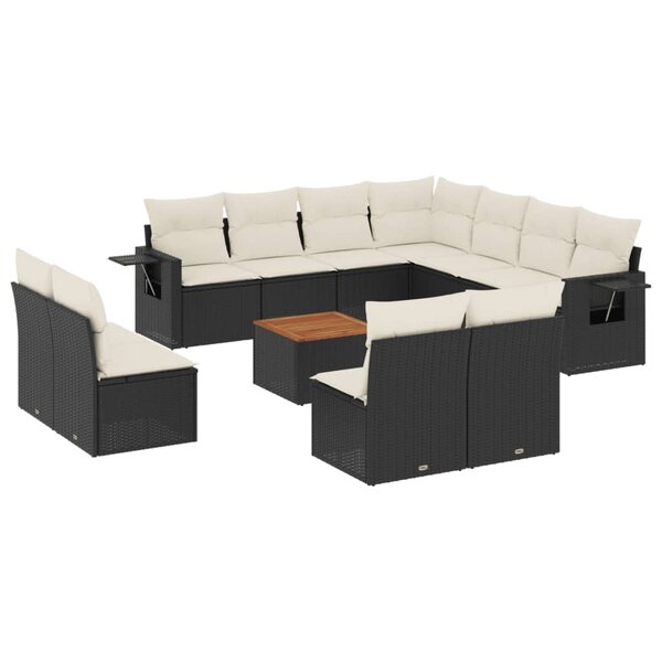 vidaXL Salon de jardin 12 Pièces avec coussins noir résine tressée