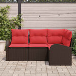 vidaXL Ensemble de canapé de jardin 4 Pièces Marron et rouge polyrotin