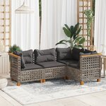 vidaXL Salon de jardin 4 Pièces avec coussins gris résine tressée