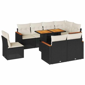 vidaXL Salon de jardin avec coussins 9 Pièces noir résine tressée acacia