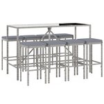 vidaXL Ensemble de bar de jardin 9 Pièces avec coussins gris poly rotin