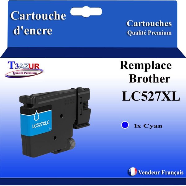 T3AZUR - Toner compatible avec Brother MFC-J6960DW  MFC-J6975DW  MFC-J6977DW remplace Brother LC527 XL Cyan