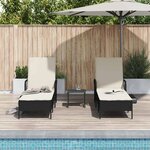 vidaXL Chaise longue avec coussin 2 Pièces Noir 35 x 35 x 32cm polyrotin