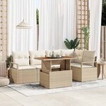 vidaXL Ensemble de canapé de jardin 6 Pièces Beige Poly rotin