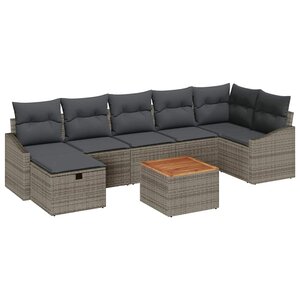 vidaXL Ensemble de canapé de jardin avec coussin 8 Pièces Gris Poly rotin