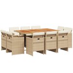 vidaXL Ensemble à manger de jardin et coussins 11 Pièces beige poly rotin