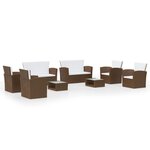 vidaXL Salon de jardin 8 Pièces avec coussins résine tressée marron