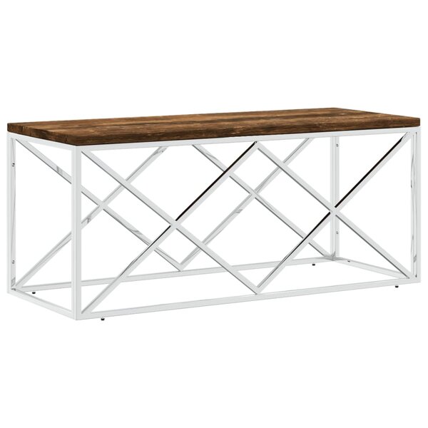 vidaXL Table basse acier inoxydable et bois massif de récupération