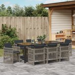 vidaXL Ensemble de salle à manger de jardin 9 pièces avec coussins Gris Poly Rattan