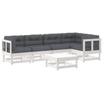 vidaXL Salon de jardin 6 Pièces avec coussins blanc bois massif