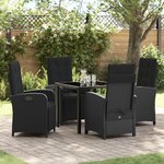vidaXL Ensemble de salle à manger de jardin 5 pièces avec coussins en poly rotin noir