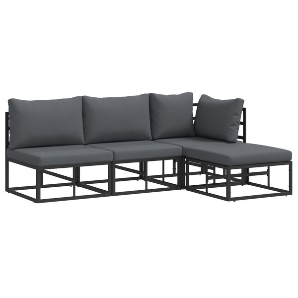 vidaXL Ensemble de canapé de jardin avec coussin 4 Pièces Noir Aluminium