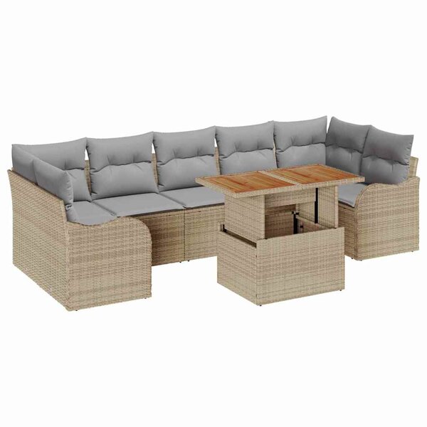 vidaXL Ensemble de canapé de jardin 8 Pièces Beige Poly rotin