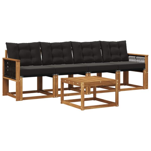 vidaXL Ensemble de canapés d'extérieur 5 pc Naturel et noir