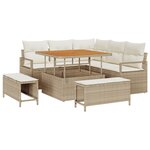 Ensemble de canapés de jardin de 8 pièces avec coussins beige en poly rattan