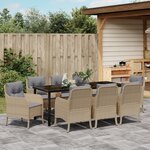 vidaXL Ensemble de 9 pièces de salle à manger de jardin avec coussins Beige Poly Rattan