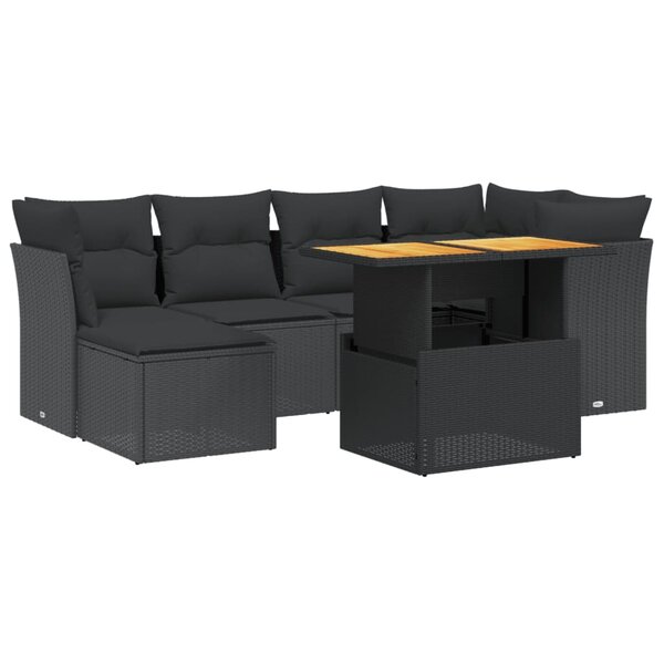 vidaXL Salon de jardin 7 Pièces avec coussins noir résine tressée