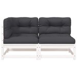 vidaXL Canapé de jardin et coussins 2 places blanc bois de pin massif