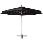 vidaXL Parasol de jardin suspendu avec mât noir bois de sapin massif