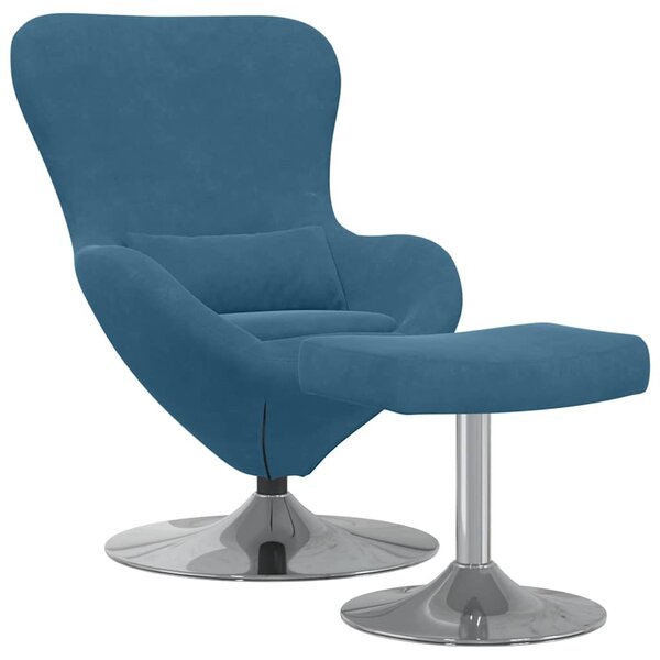 vidaXL Chaise Œuf avec Pouf Bleu 63 x 73 x 90 cm Velours