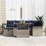 vidaXL Ensemble de canapé de jardin avec coussin 7 Pièces Gris Poly rotin