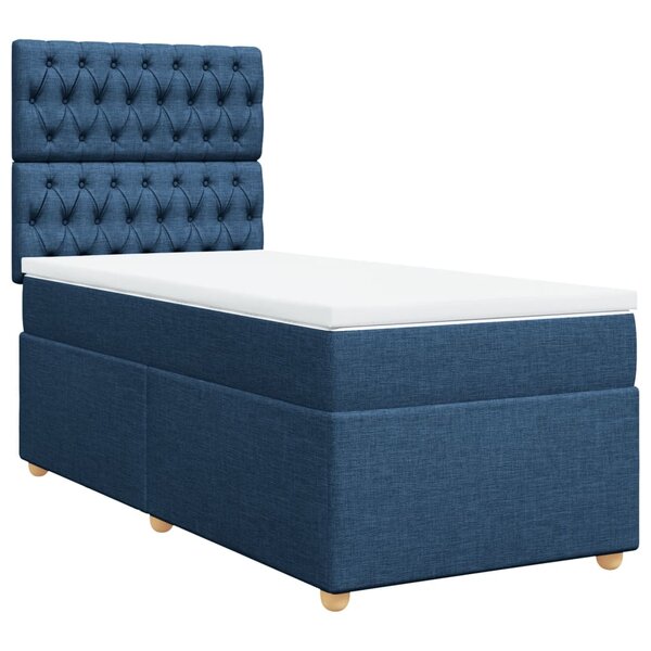 vidaXL Sommier à lattes de lit avec matelas Bleu 90x200 cm Tissu