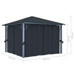 vidaXL Tonnelle avec rideau et lumières LED 3x3 m Anthracite Aluminium