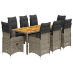 vidaXL Ensemble de bistro de jardin 9 Pièces coussins gris poly rotin