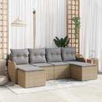 Set de Canapé de Jardin vidaXL de 6 pièces avec coussins beige Rattan poly