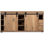 Buffet Manzano - Panneaux de particules - chêne Flagstaff - 2 portes coulissantes  2 tiroirs  1 niche - 180 x 87 x 40 cm