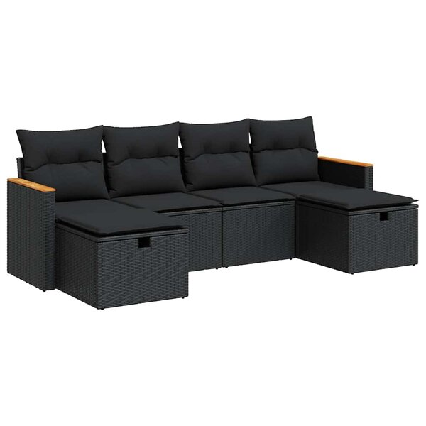 vidaXL Salon de jardin 6 Pièces avec coussins noir résine tressée