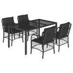 vidaXL Ensemble à manger de jardin coussins 5Pièces Noir Résine tressée