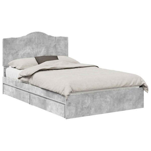 vidaXL Lit de Rangement Gris béton 135 x 190 cm Bois d'ingénierie
